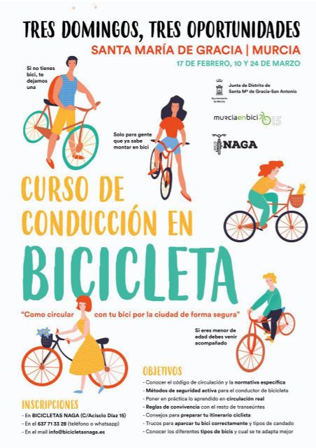 La Junta de Distrito de Santa María de Gracia-San Antonio organiza tres jornadas para aprender a conducir en bici por Murcia de forma segura - 1, Foto 1