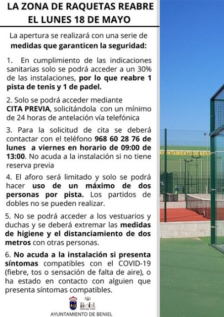 La Zona de Raquetas abre el lunes 18 de mayo - 1, Foto 1