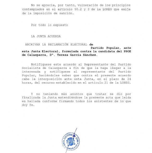 La Junta Electoral archiva la denuncia del Partido Popular de Calasparra contra nuestra alcaldesa Teresa García - 1, Foto 1