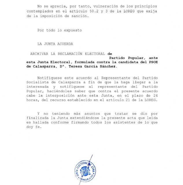 La Junta Electoral archiva la denuncia del Partido Popular de Calasparra contra nuestra alcaldesa Teresa García - 1, Foto 1