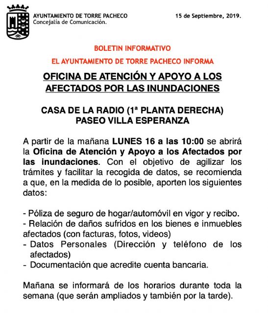 Oficina de Atención y Apoyo a los Afectados por las Inundaciones - 1, Foto 1