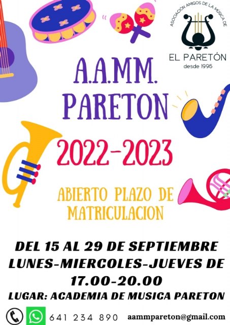 Abierto el plazo de matriculación en la Asociación Amigos de la Música de El Paretón para el curso 2022/2023 - 2, Foto 2