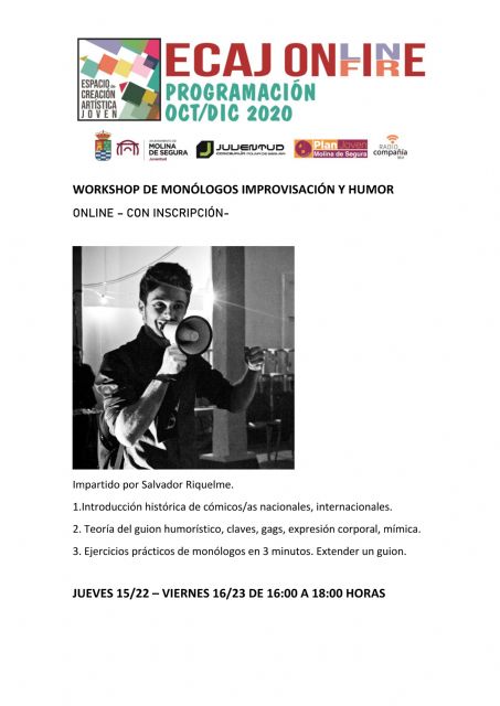 La Concejalía de Juventud de Molina de Segura pone en marcha hoy jueves 15 de octubre la formación Workshop: Monólogos, Humor e Improvisación - 1, Foto 1