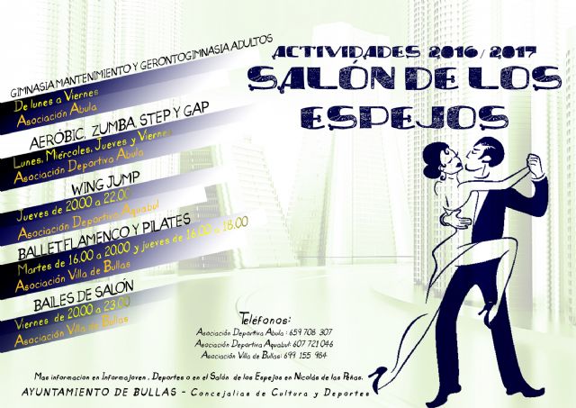 Gimnasia, aeróbic, wing jump, flamenco y bailes de salón son algunas de las actividades que alberga el Salón de los Espejos de Bullas - 1, Foto 1