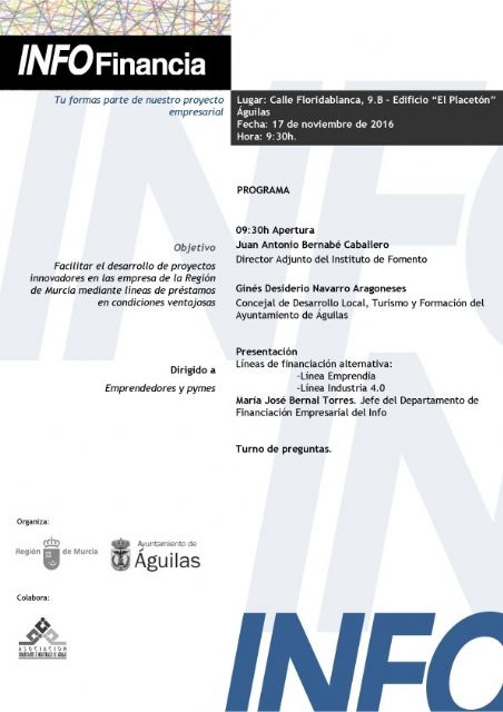 Águilas acoge el próximo jueves las jornadas Infofinancia - 1, Foto 1