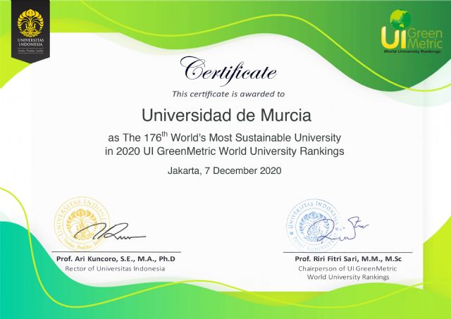 El prestigioso ranking 'GreenMetric' sitúa a la UMU entre las 200 universidades más sostenibles del mundo - 1, Foto 1