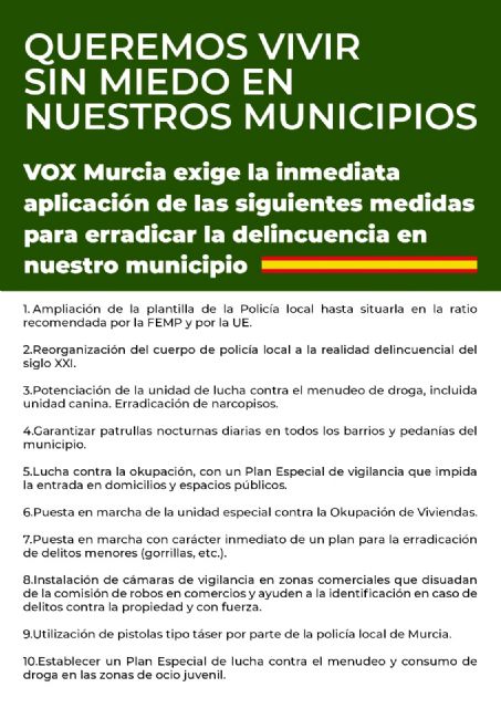 VOX reitera la necesidad de que se cumplan sus 10 medidas para vivir sin miedo en Murcia - 3, Foto 3