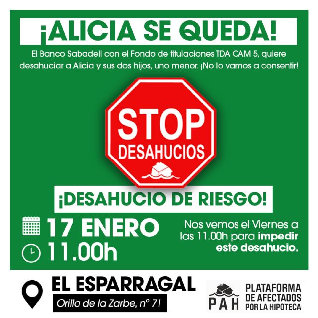 La PAH llama a movilizarse mañana en El Esparragal para frenar dos desahucios que dejarán en la calle a familias vulnerables - 3, Foto 3