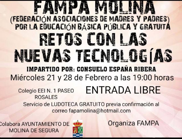 El Ayuntamiento de Molina de Segura colabora con la FAMPA en la organización de dos sesiones de su primera Escuela de Padres y Madres sobre Retos con las nuevas tecnologías los miércoles 21 y 28 de febrero - 1, Foto 1