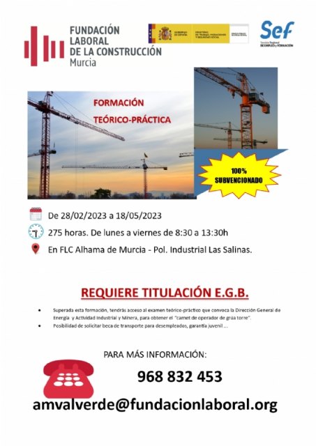 ltimas plazas para el curso de operador de gra de la Fundacin Laboral de la Construccin, Foto 1