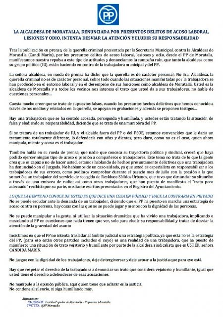 PP: La alcaldesa de Moratalla, denunciada por presuntos delitos de acoso laboral, lesiones y odio, intenta desviar la atención y eludir su responsabilidad - 1, Foto 1