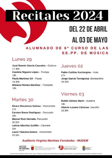 El Conservatorio de Música Maestro Jaime López de Molina de Segura organiza 32 recitales de alumnado de sexto curso de Enseñanzas Profesionales del 22 de abril al 3 de mayo - 1, Foto 1