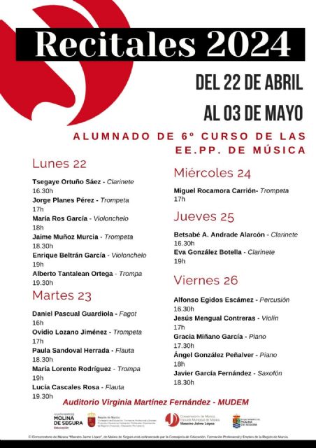 El Conservatorio de Música Maestro Jaime López de Molina de Segura organiza 32 recitales de alumnado de sexto curso de Enseñanzas Profesionales del 22 de abril al 3 de mayo - 2, Foto 2