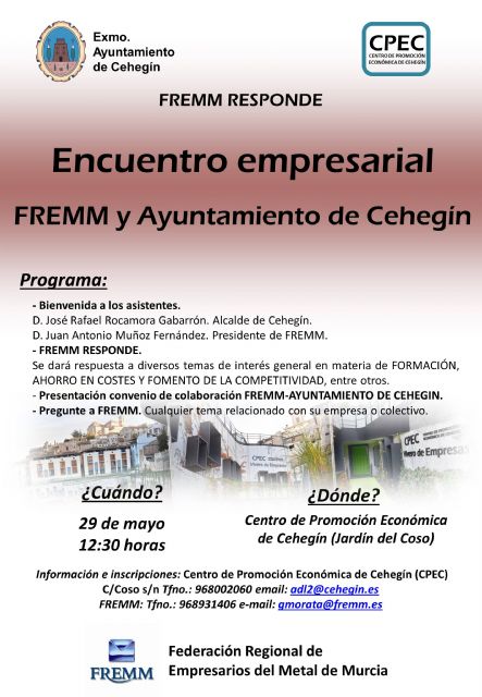 El Ayuntamiento de Cehegín y la FREMM realizarán un encuentro empresarial el próximo 29 de mayo - 1, Foto 1