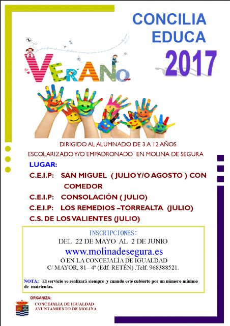 La Concejalía de Igualdad de Molina de Segura abre el plazo de inscripción en el Servicio de Conciliación para los meses de verano el lunes 22 de mayo - 1, Foto 1