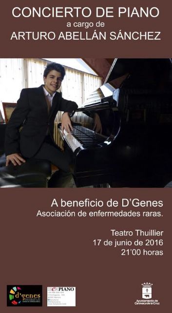 El joven músico Arturo Abellán Sánchez ofrecerá mañana un concierto de piano a beneficio de D´Genes - 1, Foto 1