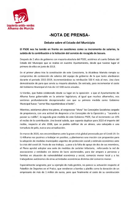 Debate sobre el Estado del Municipio. Alhama 2021, Foto 1