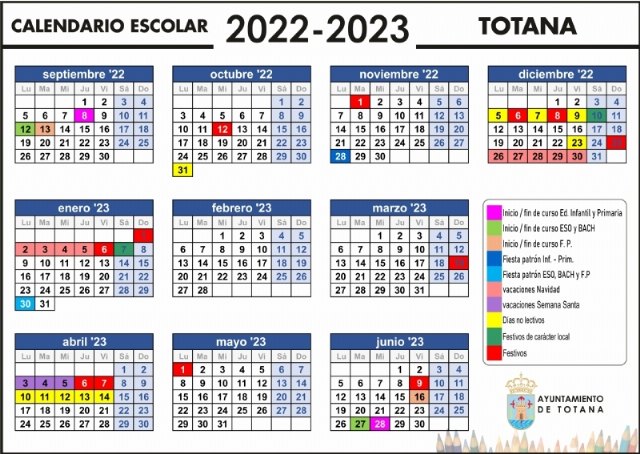 Calendario escolar 2022/2023 en Totana