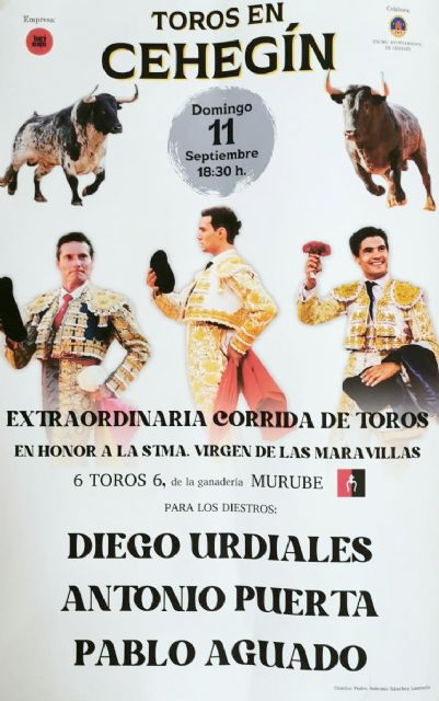 Diego Urdiales, Antonio Puerta y Pablo Aguado, el cartel de la corrida de toros para las Fiestas Patronales de Cehegín - 2, Foto 2