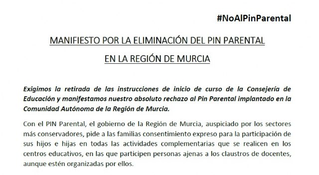 Manifiesto por la eliminación del Pin Parental en la Región de Murcia - 1, Foto 1