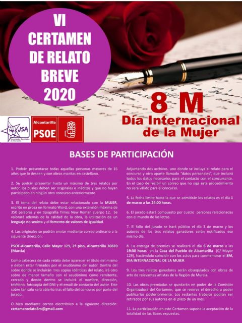 Juventudes Socialistas de Alcantarilla anima a todos los ciudadanos a participar en el VI Certamen de Relato Breve por el Día Internacional de la Mujer - 2, Foto 2