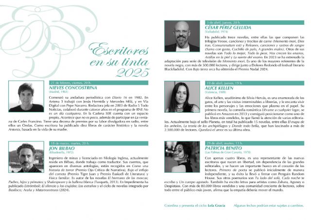 Nieves Concostrina, Jon Bilbao, César Pérez Gellida, Alice Kellen y Patricia Benito protagonizan el Ciclo Escritores en su tinta 2025 de Molina de Segura - 1, Foto 1