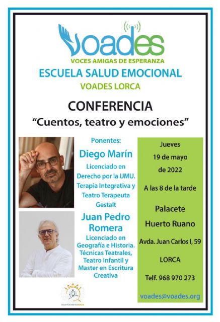 El colectivo VOADES Lorca organiza la conferencia Cuentos, teatro y emociones para este jueves en el Huerto Ruano - 1, Foto 1