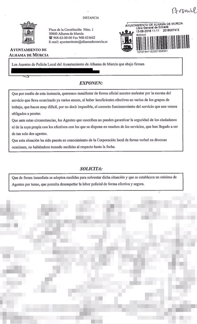 El alcalde convoca una reunin con la Polica Local  y hace pblica la primera comunicacin al Gobierno local presentada, Foto 1