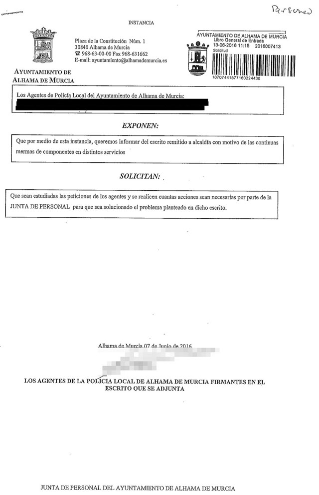 El alcalde convoca una reunin con la Polica Local  y hace pblica la primera comunicacin al Gobierno local presentada, Foto 2