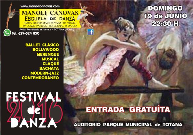 La Escuela de Danza MANOLI CÁNOVAS celebra su FESTIVAL de fin de curso el próximo domingo 19 de Junio
