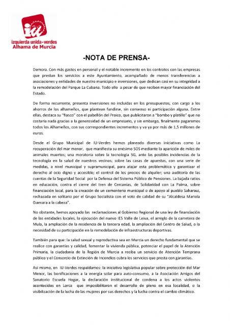 Valoración del Pleno el Debate del Estado del Municipio del 14 de junio de 2022. IU-verdes Alhama de Murcia, Foto 2