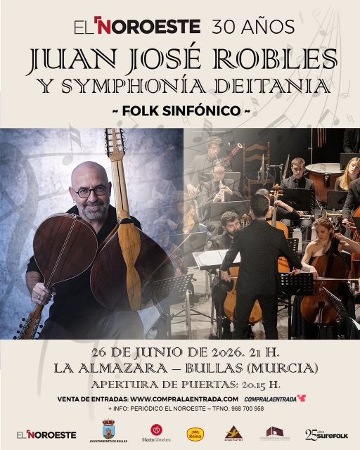 El periódico El Noroeste celebra sus 30 años de periodismo local con el concierto “Folk sinfónico” el 26 de junio en Bullas El periódico El Noroeste celebra sus 30 años de periodismo local con el concierto “Folk sinfónico” el 26 de junio en Bullas