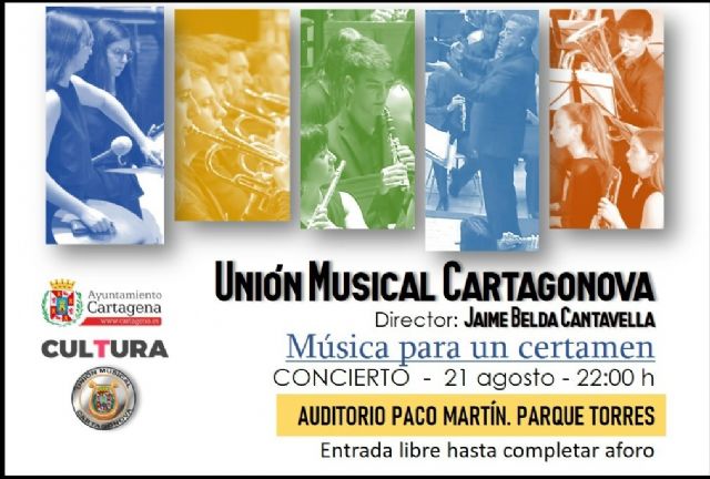 Concierto gratuito de la Unión Musical Cartagonova este lunes en el Parque Torres de Cartagena - 1, Foto 1
