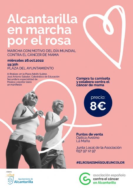 Alcantarilla se suma a la lucha contra el cáncer de mama con el lazo rosa en el Ayuntamiento y una marcha solidaria - 1, Foto 1