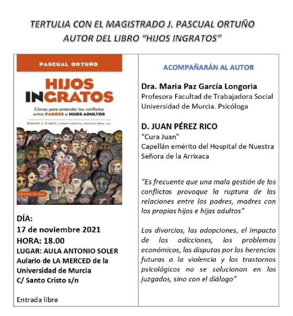 El magistrado Pascual Ortuño presenta en la UMU su libro 'Hijos ingratos' - 1, Foto 1