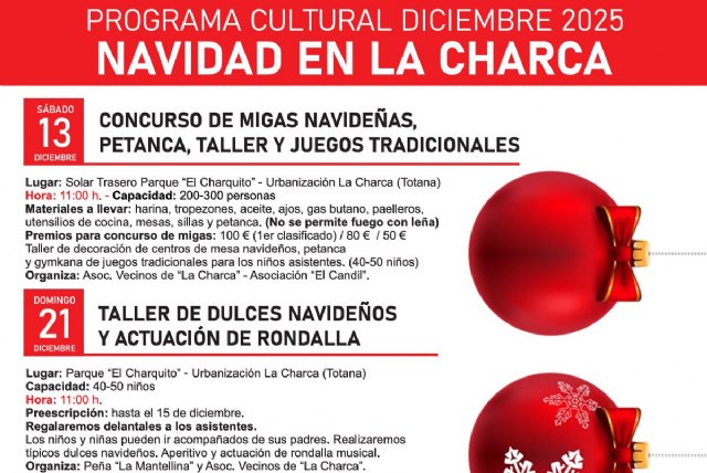 La Charca organiza un completo programa cultural de Navidad 2025, Foto 1
