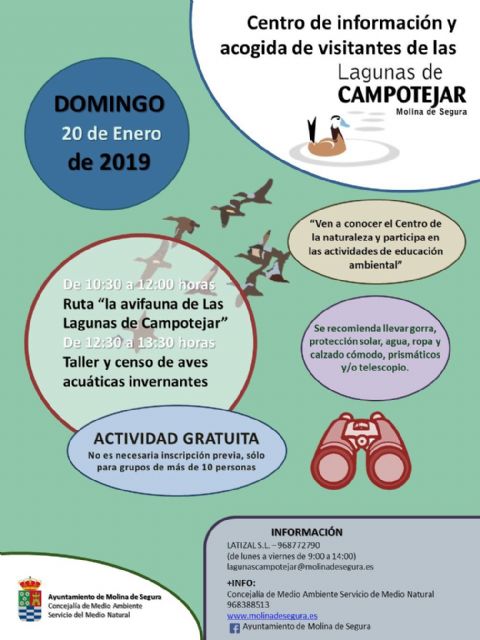 El Centro de Información y Acogida de Visitantes de Las Lagunas de Campotéjar  Salar Gordo de Molina de Segura organiza un taller y censo sobre aves acuáticas invernantes el domingo 20 de enero - 1, Foto 1