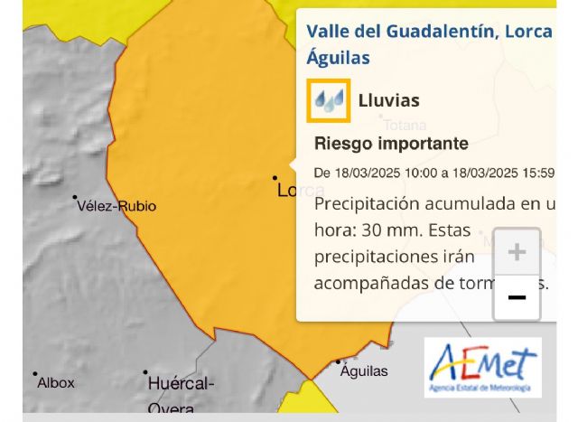 La AEMET activa en Lorca el nivel naranja por lluvias y tormentas - 1, Foto 1