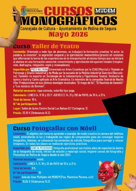 La Concejalía de Cultura de Molina de Segura convoca su programa de Cursos Monográficos para el mes de mayo de 2026 - 2, Foto 2