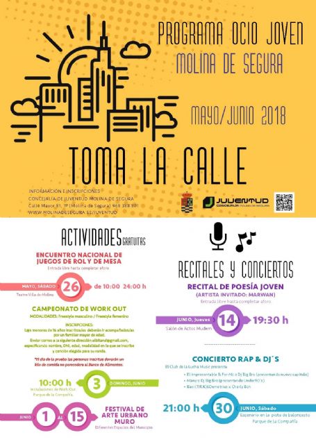 La Concejalía de Juventud de Molina de Segura organiza actividades gratuitas, recitales y conciertos durante los meses de mayo y junio, dentro del Programa de Ocio Joven TOMA LA CALLE - 3, Foto 3