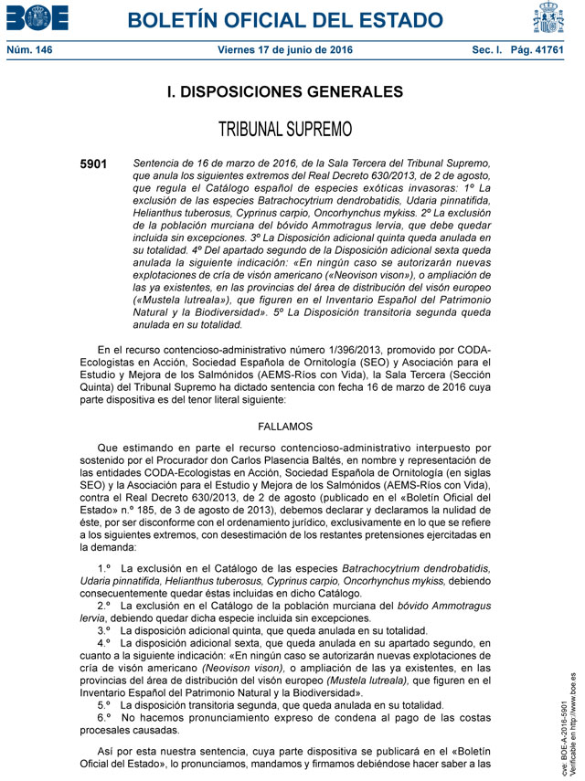El BOE publica la sentencia del TS sobre especies exóticas invasoras, Foto 8