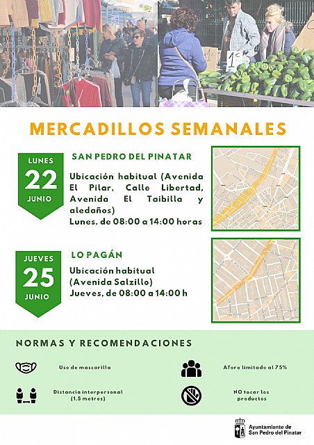 Los mercadillos semanales de San Pedro y Lo Pagán retoman sus ubicaciones habituales - 1, Foto 1