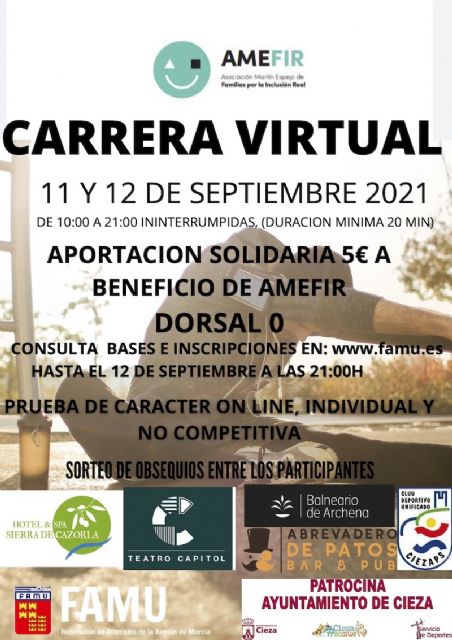 El 11 y 12 de septiembre, I Carrera y Marcha Virtual Solidaria AMEFIR - 1, Foto 1