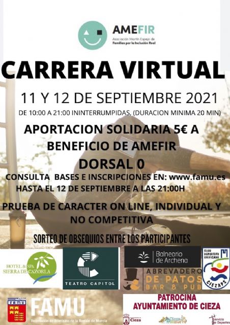El 11 y 12 de septiembre, I Carrera y Marcha Virtual Solidaria AMEFIR - 1, Foto 1
