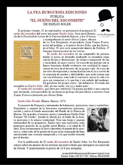 La Fea Burguesía Ediciones presenta el poemario El sueño del escondite de Emilio Soler - 1, Foto 1