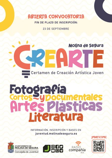 El plazo de inscripción en las diferentes modalidades del Certamen de Creación Artística Joven CREARTE 2025 finaliza el martes 23 de septiembre - 1, Foto 1