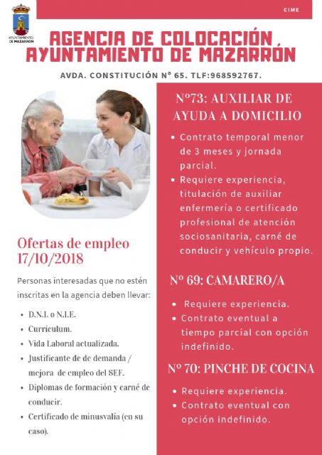 Ofertas de empleo de la agencia municipal 18/10/2018, Foto 1