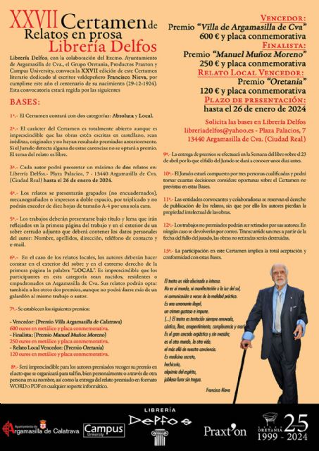 Librería Delfos rinde homenaje al valdepe&ntilde;ero Francisco Nieva, en la vigésima séptima edición de su Certamen de Relatos en Prosa - 3, Foto 3