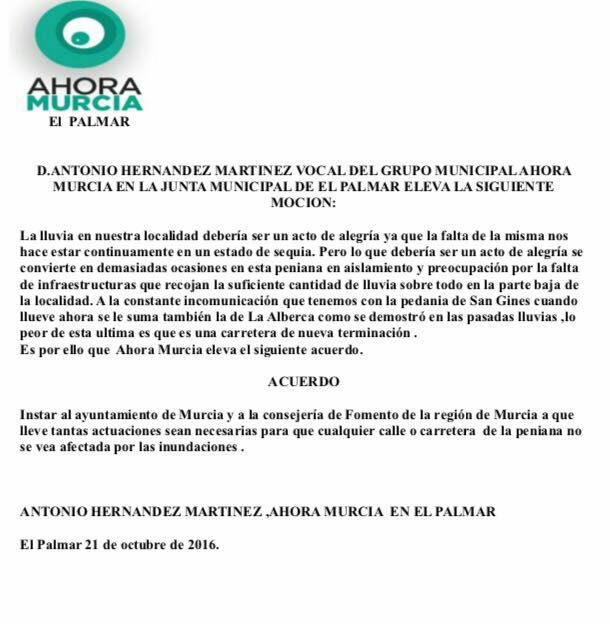 Una moción de Ahora Murcia ya pedía actuaciones para evitar inundaciones en el Palmar y sus accesos - 2, Foto 2