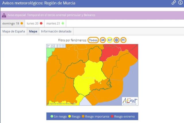 La AEMET añade un nuevo aviso amarillo por lluvias de hasta 60 litros en Cartagena, que se suma al del fuerte viento para esta tarde y madrugada - 1, Foto 1